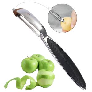 Koken Zöldség- és Gyümölcshámozó, Cinkötvözet Hámozó, 2/1 Hámozóeszköz, Hegyes Hegy, Ergonomikus Kialakítás, Csúszásmentes, Multifunkcionális, 17 x 1,5 cm, Fekete/Ezüst 143112090 - Hámozó