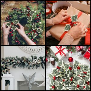 Sztuczne gałązki ostrokrzewu z czerwonymi jagodami (30 szt.) 143112499 - Dekoracja sezonowa