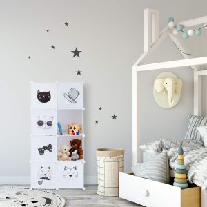 Regał do pokoju dziecięcego, Koty, 7 przegródek, szafa 145x74x36,5 cm, Biały 143113023 - Szafa dziecięca