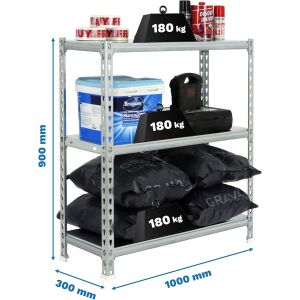 Regał Metalowy Simonclick 900x1000x300mm, 3 Półki, 180kg 143113595 - Sortownik narzędzi i części, Zestaw narzędzi, Drabina i wykonawca, System regałów przemysłowych i Akumulator i ładowarka