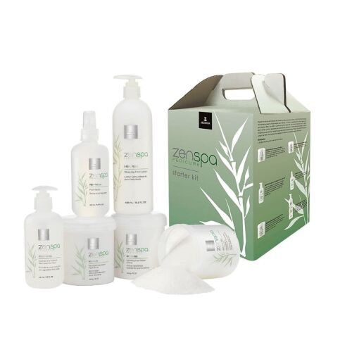 Starter Kit Set Jessica: ZenSpa Revive, Volcanic Pumice, Exfoliating, Foot Scrub, 435 g + ZenSpa Restore, Aloe Vera, Cuticle Remover Gel, 251 ml + ZenSpa Intense, Vitamin E, Moisturizing, Foot Cream, 425 g + ZenSpa Awaken, Soothing, Foot Bath Salt, 453 g 143113994