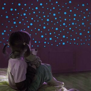 Set 75 stickere fosforescente glow albastre, forme stelute si buline, autoadezive, 1- 4 cm