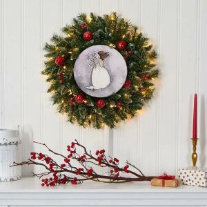 Nyomtatott fa tábla koszorú közép - Angyalkás csillagos 11,8cm karácsonyi koszorúban - Fa felirat & dekorációs elem