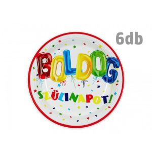Papírtányér Boldog Szülinapot 6db 22,5cm színes 143127956 - Party kellék