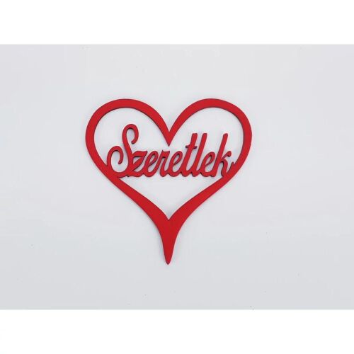 'Szeretlek' piros szív dekoráció, 10cm fa ajándék