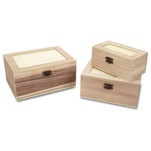 Natúr fa doboz szett csuklós fedéllel és fém kapcsokkal