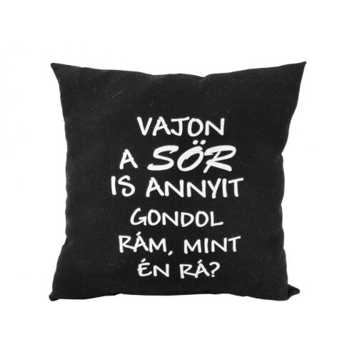 Fekete díszpárna vicces sör idézettel, 32cm