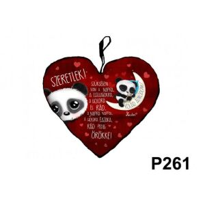 Szív alakú díszpárna panda mintával és 'Rólad álmodom' felirattal. - Díszpárna