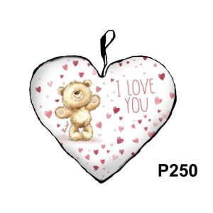 Díszpárna P250 szív alakú díszpárna, macival és I Love You felirattal - Díszpárna