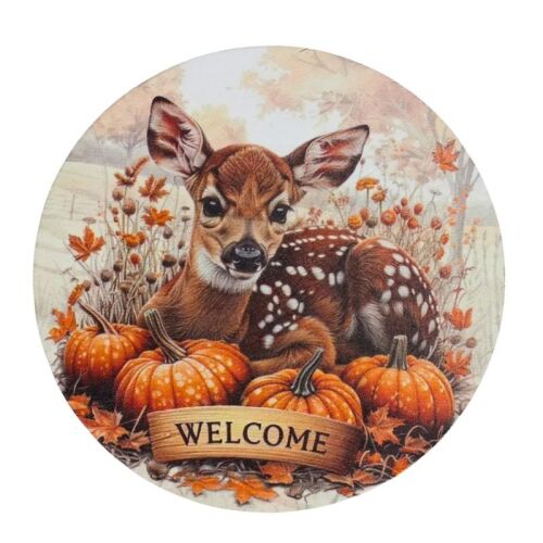 Bambi Welcome nyomtatott fa tábla szarvassal és tökökkel, 14.8cm - Fa felirat és dekorációs elem