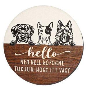 Nyomtatott fa tábla koszorú közép - Hello nem kell kopogni 14,8cm 143128561 - Ajándék tábla