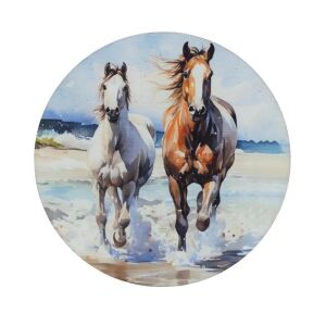 Nyomtatott fa tábla koszorú közép - Lovak tengerparton, lovas témájú fa tábla - Fa felirat & dekorációs elem