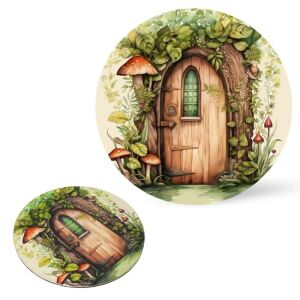 Zöldablakos manóajtó nyomtatott fa tábla koszorú közép, 11,8 cm-es manóajtó dekoráció - Fa felirat & dekorációs elem