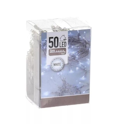 Fényfüzér 50 LED hideg fehér elemes fényfüzér csomagolásban