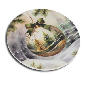 Nyomtatott fa karácsonyi dísz koszorú közép zöld szalaggal - Fa felirat & dekorációs elem