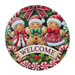 Nyomtatott fa tábla koszorú közép - Mosolygós mézik 11,8cm, mosolygós mézeskalács figurákkal díszített fa koszorú közép - Fa felirat & dekorációs elem