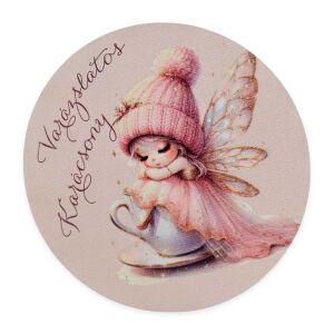 Nyomtatott fa tábla koszorú közép - Angyalkás 11,8cm, angyalkás mintájú nyomtatott fa koszorú közép - Fa felirat & dekorációs elem