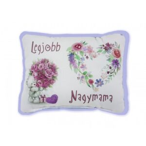 Legjobb Nagymama díszpárna virágos szívvel és macival - Díszpárna