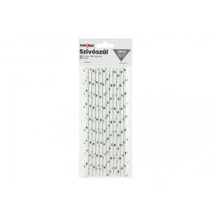 Party szívószál fehér/ezüst csillagos 25db 19,5cm 143128729 - Szívószál
