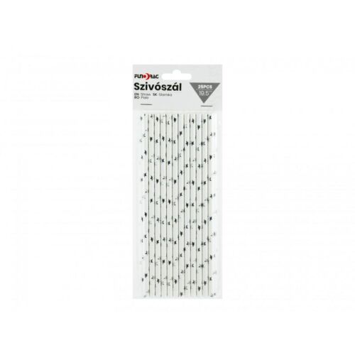 Party szívószál fehér/ezüst csillagos 25db 19,5cm 143128729