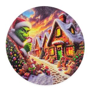 Grincs Mézifalván nyomtatott fa tábla koszorú közép, karácsonyi dekoráció - Fa felirat & dekorációs elem