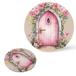 Nyomtatott fa tábla koszorú közép - Tündérajtó rózsaszín 11,8cm - Fa felirat & dekorációs elem
