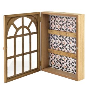 STACY Kulcsos doboz, 28x21x5,5cm, természetes fa, marokkói mintás háttér