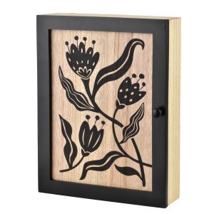 STACY Kulcstartó doboz, fekete virág mintával, elegáns dizájn 26x20x5.5 cm