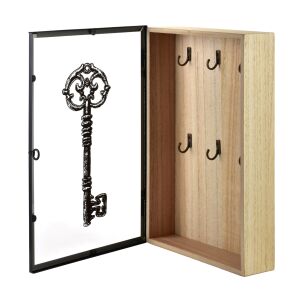 STACY kulcstartó doboz üveges ajtóval, 30x20x5,5 cm, fekete fa