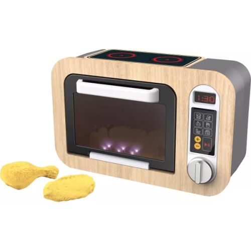 Cuptor cu microunde de jucărie din lemn Chaoye Toys cu efecte sonore și luminoase, aparat de bucătărie de jucărie