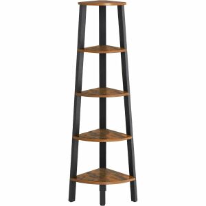 Sarokpolc 5-poschodová rohová polica, rustikálna hnedá rebríková knižnica - Knižnice a regály