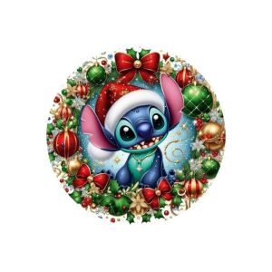 Nyomtatott fa tábla koszorú közép - Karácsonyi stitch 14,8cm