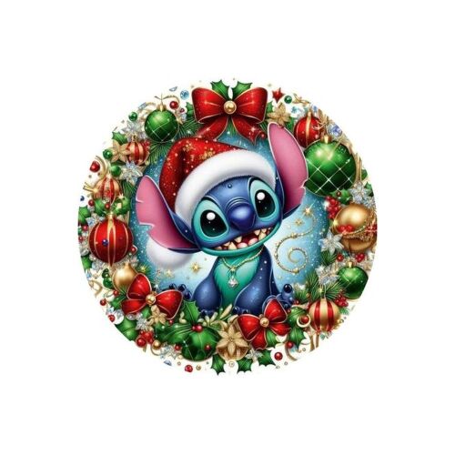 Nyomtatott fa tábla koszorú közép - Karácsonyi stitch 14,8cm 144179493