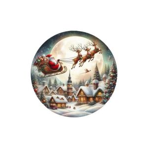 Nyomtatott fa tábla koszorú közép - Télapó a város felett 14,8cm