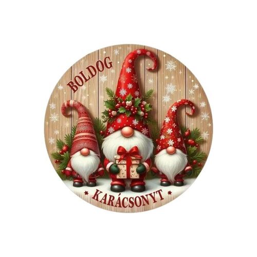 Nyomtatott fa tábla koszorú közép - Piros manók 14,8cm 144179526