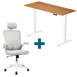 CSOMAGAJÁNLAT | LVN System Lite elektromos asztal + forgószék szett | Aranytölgy-fehér 140x60cm elektromosan állítható magasságú íróasztal + fehér forgószék