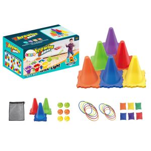 Zestaw gier rzutowych 3 w 1: Rzut do celu z pachołkami, obręczami, woreczkami z fasolą i piłkami - Gry i sprzęt na świeżym powietrzu