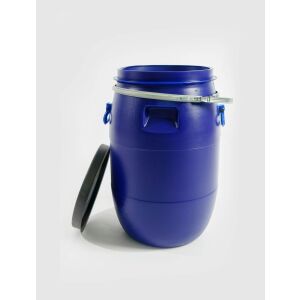 60 literes kék műanyag hordó fém karikával és fogantyúkkal folyadéktároláshoz - Hordó