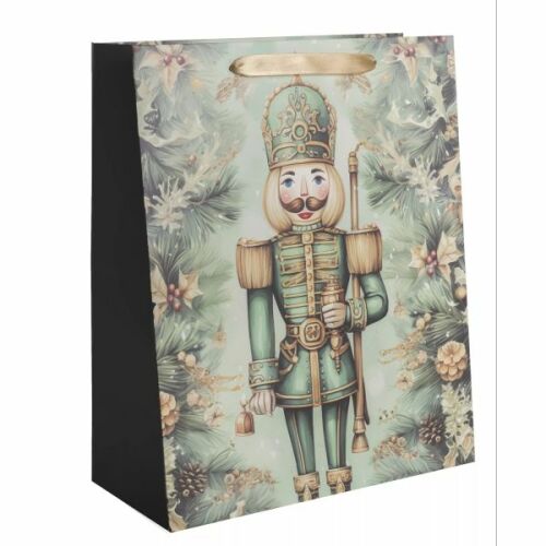 Zöld és arany Diótörő ajándéktasak 18x23 cm