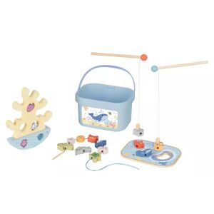 Tooky Toy cub de activități din lemn cu jocuri de pescuit, înșirare mărgele și echilibru - Balansoare pentru copii și Jocuri si jucarii educative