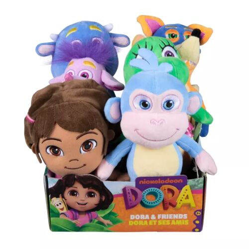 Dora și prietenii set jucării de pluș în ambalaj, 20 cm, cu Dora, Boots, Benny Taurul, Isa Iguana și Hoțul