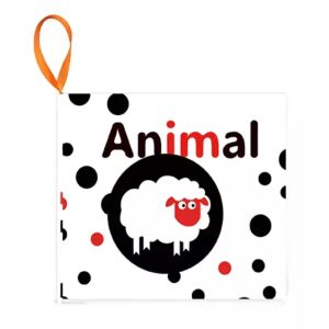 Közelkép a Fekete-fehér babakönyv állatokkal könyvről, bárány illusztráció, kontrasztos babakönyv - Manyuk Toys