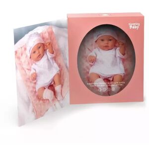 Puha játékbaba dobozban, pink - 33 cm