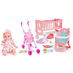 Комплект за игра Játékbaba с кукла, креватче, количка и аксесоари - Manyuk Toys