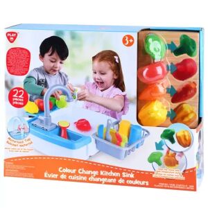 Playgo set za igru sudoper za kuhinju koji mijenja boju, igračka sudoper s voćem i povrćem koje mijenja boju, edukativna igračka za djecu - Playgo
