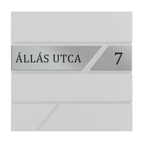 Gravírozott antracit postaláda névtábla ezüst betűkkel 'Állás utca 7'
