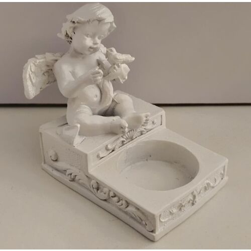 Angyalos mécsestartó poly 9cm magas fehér 143174013