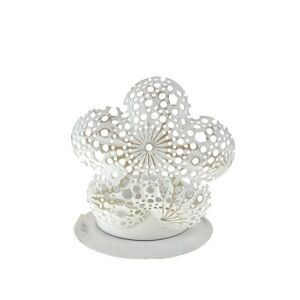 Mécsestartó virág fém áttört mintás 6*7cm talpon fehér 143174134 - Mécsestartó