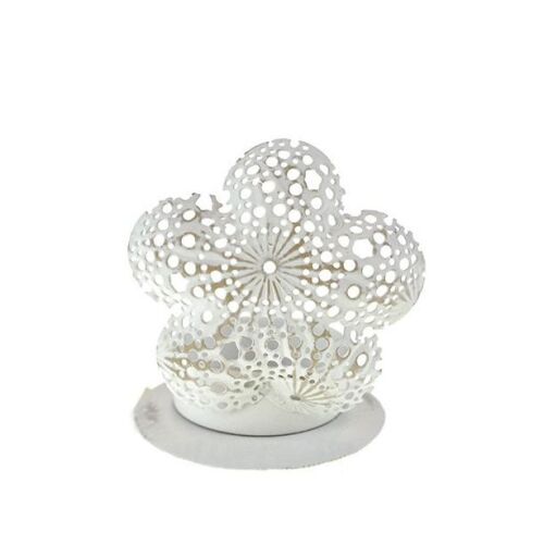 Mécsestartó virág fém áttört mintás 6*7cm talpon fehér 143174134