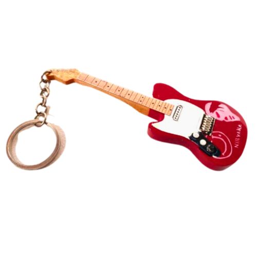 Nirvana Kurt Cobain gitár kulcstartó, piros és fehér miniatűr gitár kulcstartó - Játék